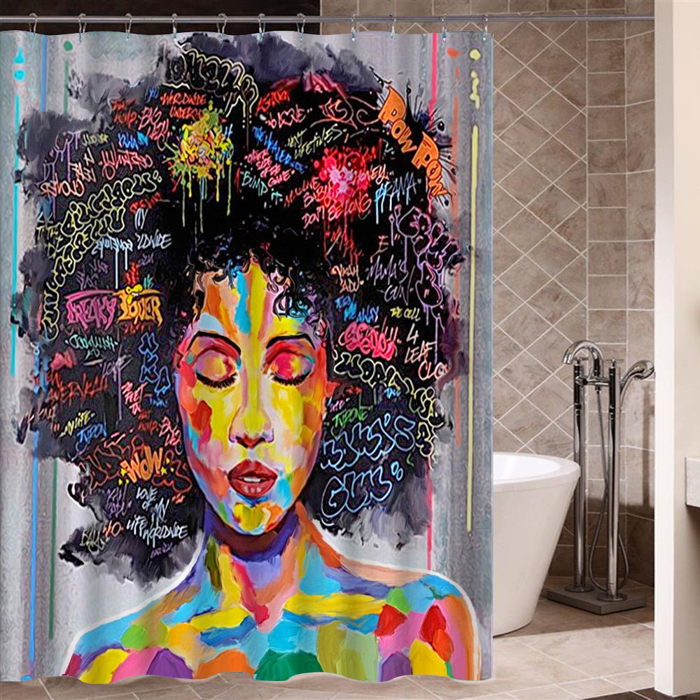 2020 New Design Art Design Graffiti Art Hip Hop African Girl With Black Hair Big Earring With Modern Building Shower Curtain For Bathroom Decor From Hopestar168 21 76 Dhgate Com
