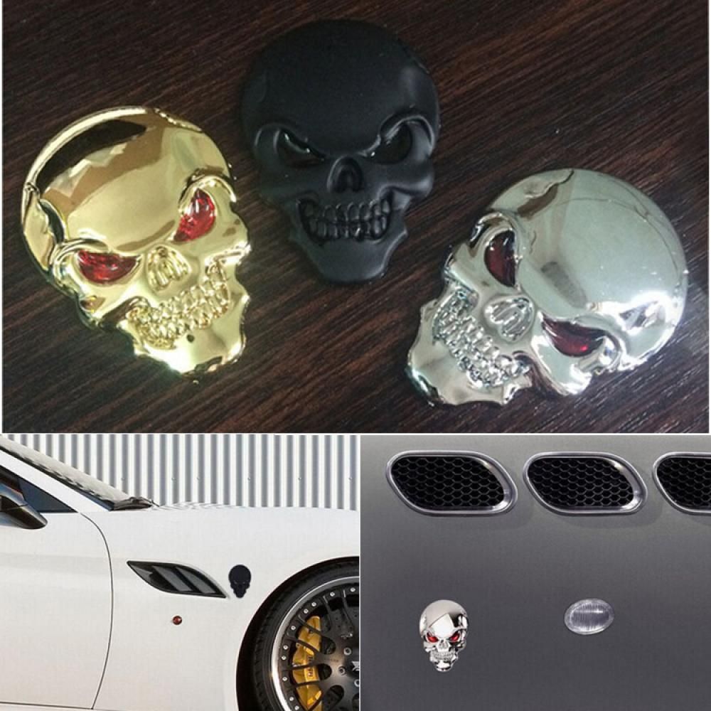 New 3D Car Motorcycle Metal Skull Bone Devil Emblem Badge Sticker Decal Silver