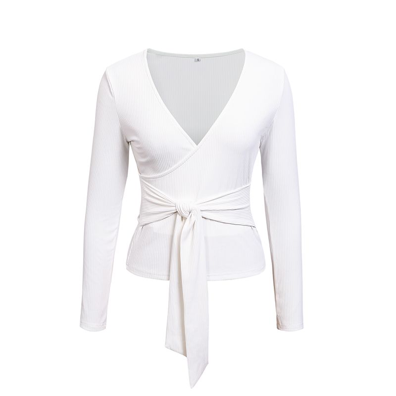 camisa blanca cruzada mujer