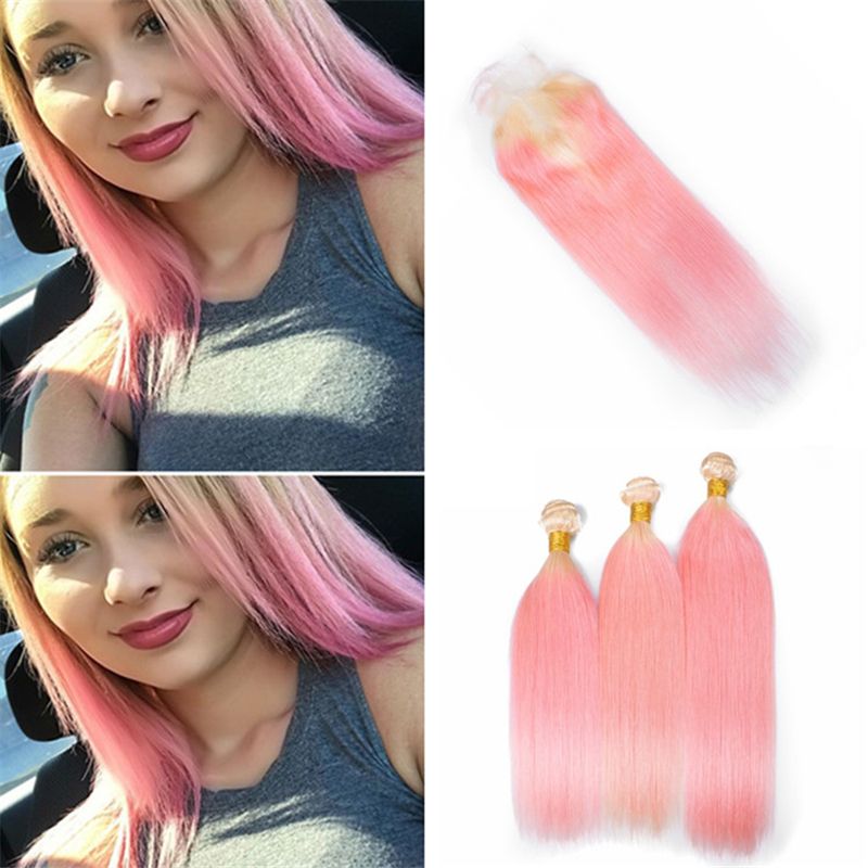 2019 Blonde To Pink Hair Extensions Human Hair Bundles With Lace