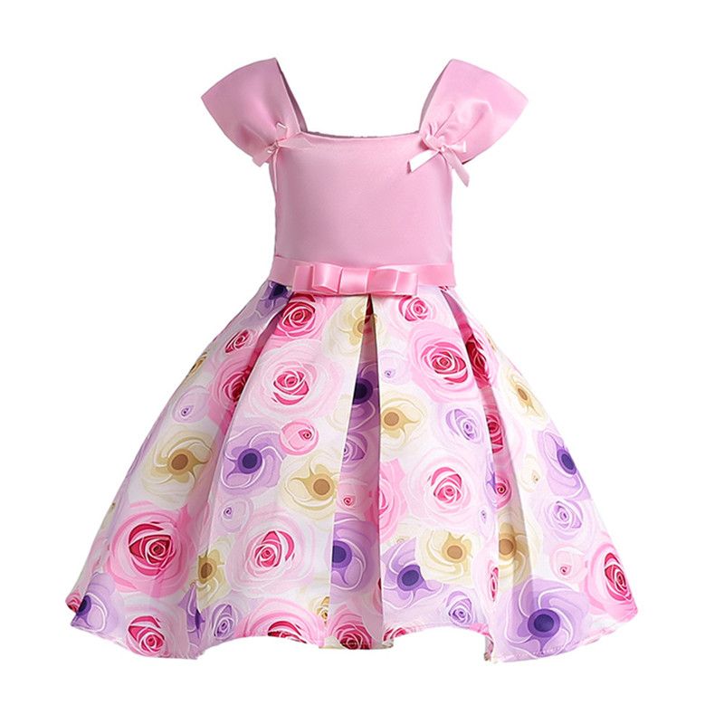 elegante vestido de niña sin mangas flores de arco estilo europeo vestido de princesa para 3- elegante vestido de niña sin mangas flores de arco estilo europeo vestido de princesa para 3-