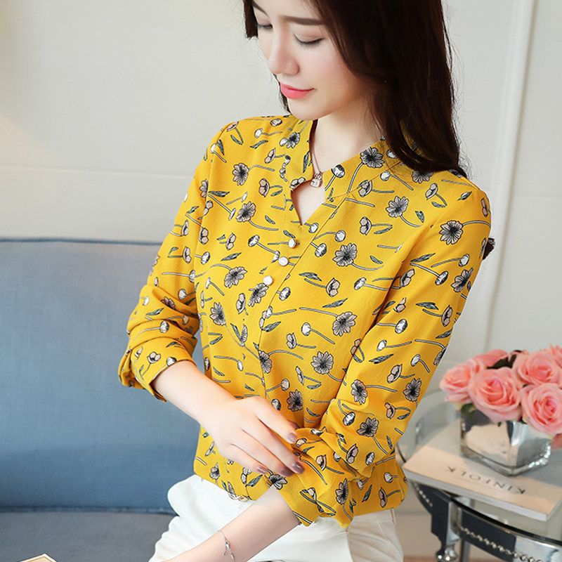 Nuevo blusa de gasa para mujer Camisas para mujer Estampado floral Blusas Mujer con