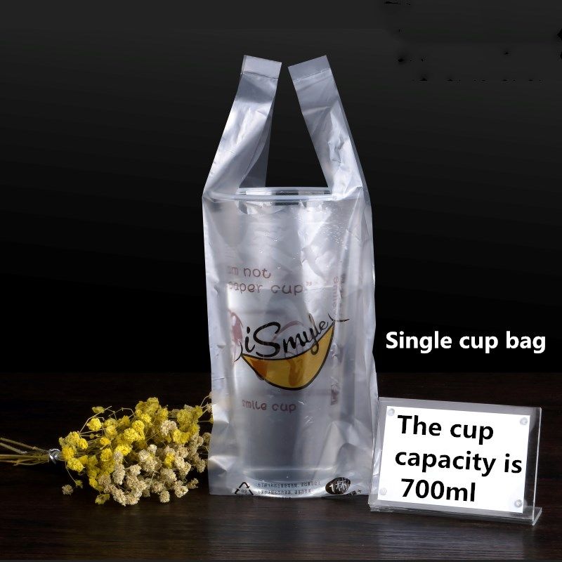 Double Cup Bag Coffee Tea Cup Plastic Packaging White Plastic Bag Drink