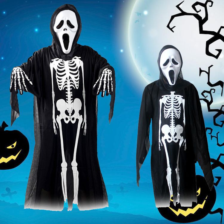 Ghost Skull Skeleton Jumpsuit kids Boys Halloween Cosplay Bodysuit Mask Prop