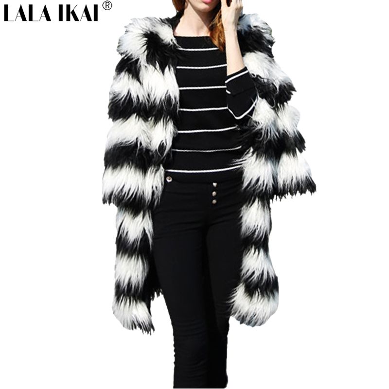 Black and white striped fur coat Clearance