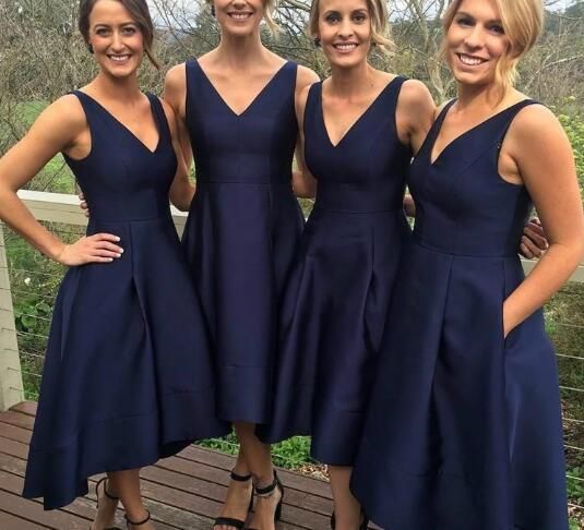 navy blue wrap bridesmaid dress