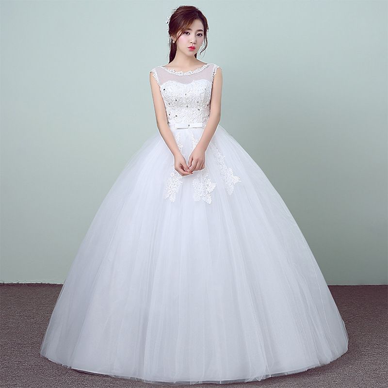 2018 Verano Estilo Coreano Sencillo Chino O-cuello Vestido de Novia  Princesa Vestido de Novia Vestidos