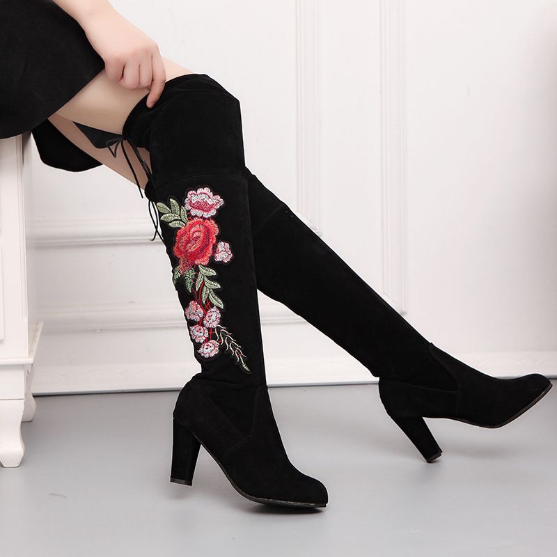 flower thigh high boots