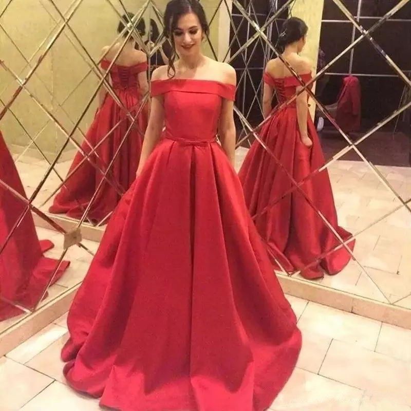 Elegante fuera del Vestidos de fiesta rojos Primavera 2019 Nuevo estilo línea