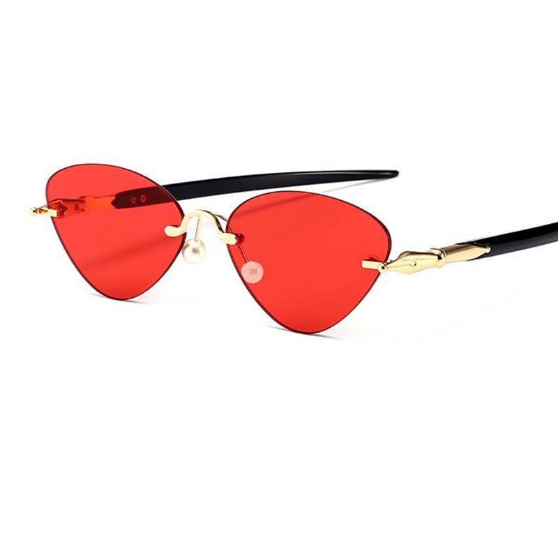 Acheter Petit Cadre Sans Monture Lunettes De Soleil Yeux De Chat Rouge Lentille 18 Nouvelles Femmes Marque Concepteur Triangle Noir Vert Lunettes De Soleil Roses Femme Yeux De Chat Clair De 11 94