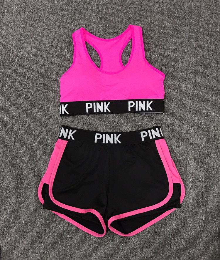Love Pink Conjuntos Deportivos Sujetador Deportivo Gym Fitness Pantalones Cortos PINK Carta Interior Chaleco De Ejercicio Pantalones Cortos De Yoga Pantalones Push Up Bras Tops De 2,94 € |