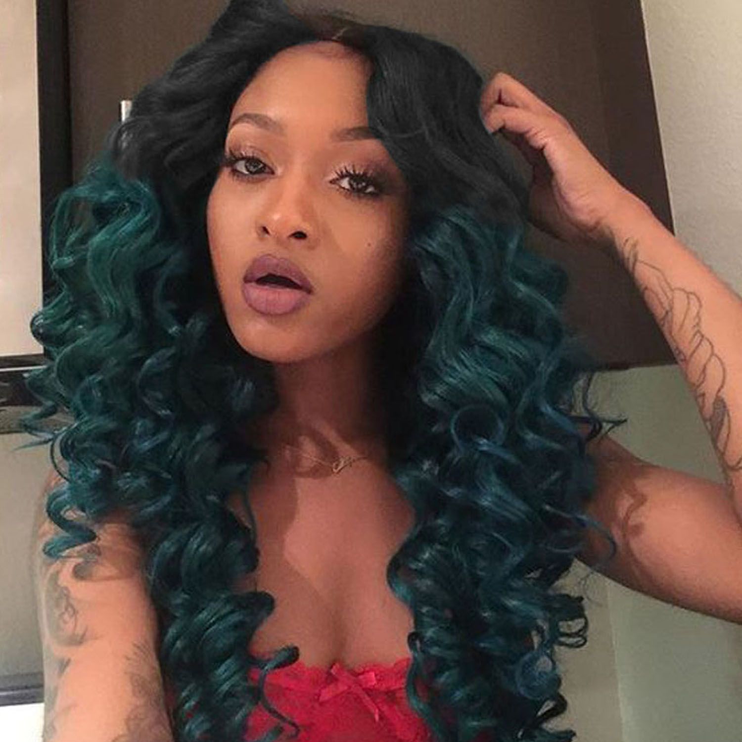 T1b/Dark Green Full Lace Human Hair Wigs Loose Deep Wave Brazilian Virgin  Hair Ombre Lace