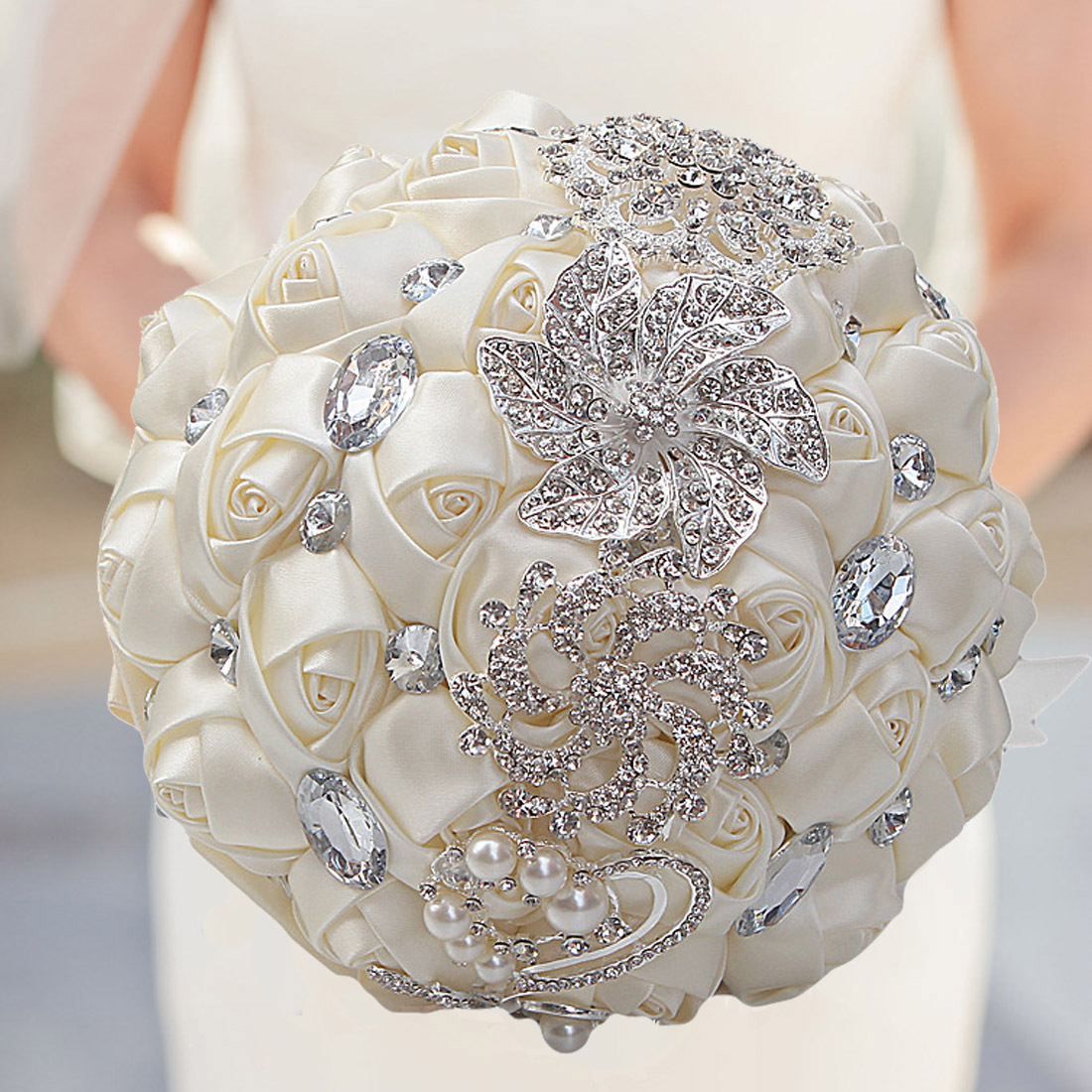 2020 Elegant Wedding Flowers Bridal Bouquets Artificial Wedding Bouquet  Crystal Pearls buque de noiva Brooch