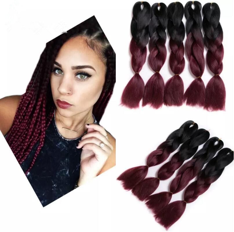2019 Black Burgundy Kanekalon Ombre Braiding Hair Synthetic