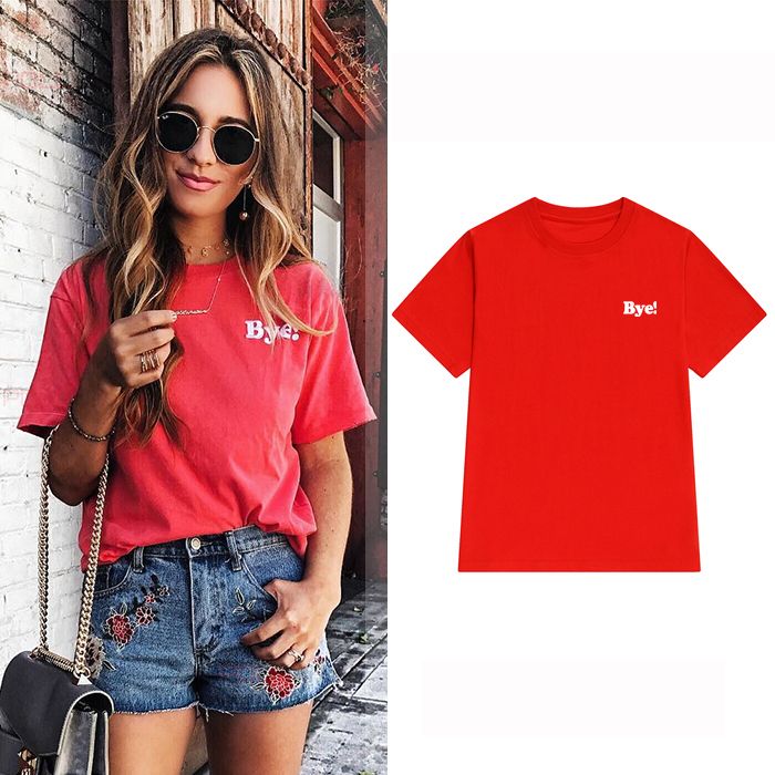 red t shirt outfit women's