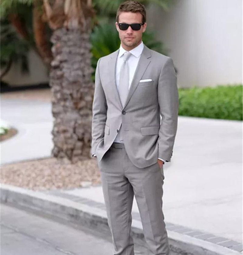 Acheter 2018 Gris Costumes De Mariage Pour Hommes Deux Pièces Encolure Revers Garçons Dhonneur Costumes Costume De Mariage Sur Mesure Veste