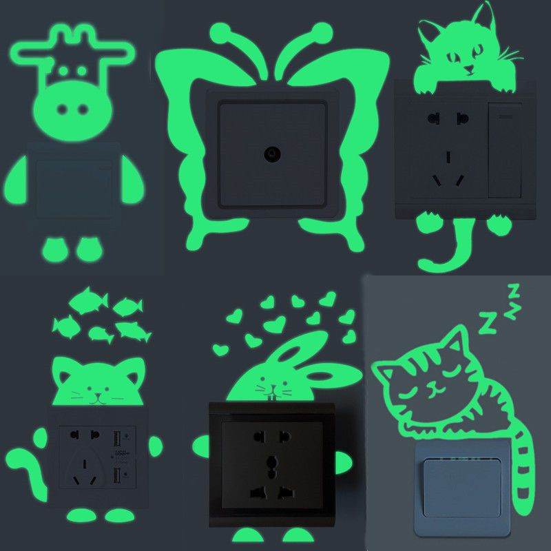 9pcs Katze Leuchtend Schalter Sticker Schlafzimmer Decor Glow Wandtattoos Phone