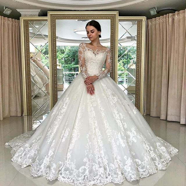 Acheter Robes De Mariée Princesse Robe De Bal 2019 Pure Manches Longues Robes De Mariée Mariée Spécial Dentelle Appliques Robes De Mariée De 25126