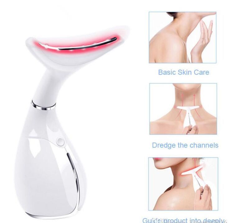 LED Neck Beauty Massager Anti Wrinkle Double Chin Removal Lymphatic Drainage Photon Therapy