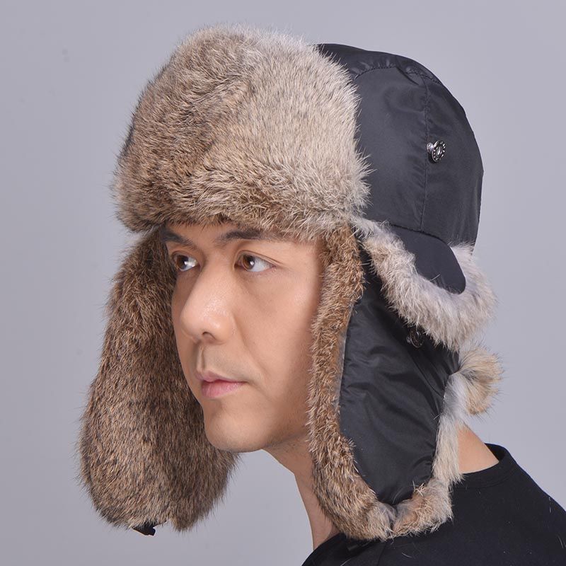 Unisex Genuine Rabbit Fur Trapper Hat 