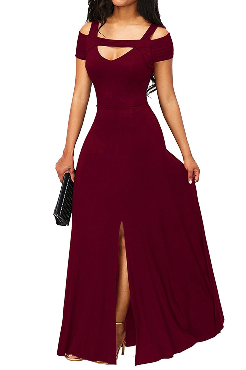 Compra Mujeres Largas Maxi Vestido Elegante Cuello En V Manga Corta  Descanso Hombro Frente Slit A Line Cut Out Cocktail Cocktail Piete Fiesta  De Novia Vestido De Novia Barato | Entrega Rápida