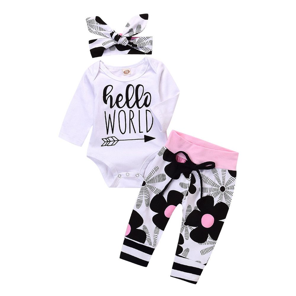 Newborn Infant Kid Baby Floral Boys Girls Hoodie Outfits Clothes Romper Jumpsuit