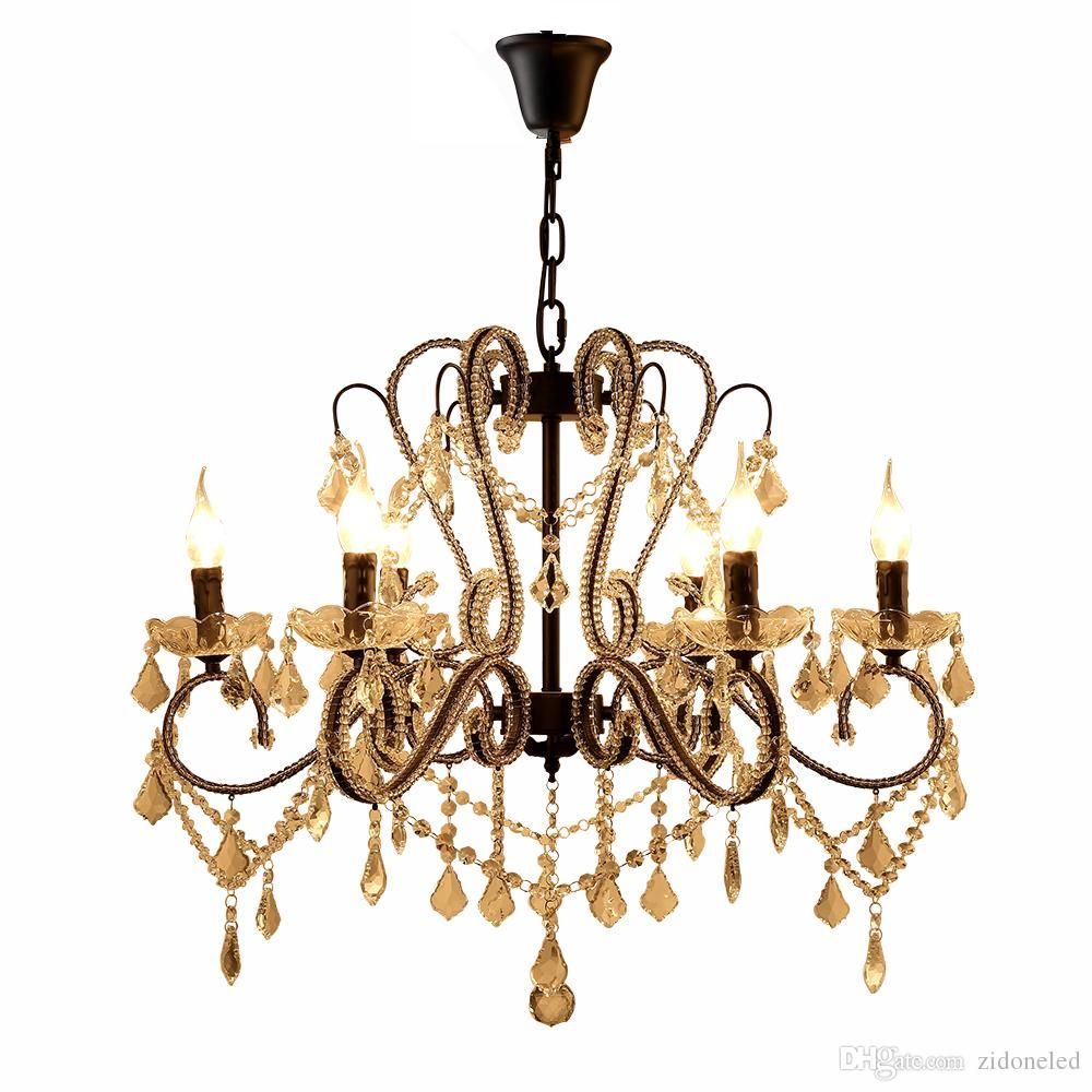 Iron Crystal Pendant Lights K9 Crystal Chandelier Lighting Fixtures E14