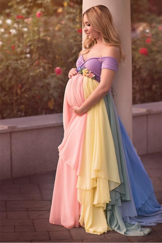 vestido de maternidad del arco iris vestido de noche para mujeres embarazadas vestido de fiesta