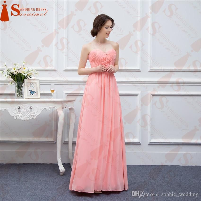 compre vestidos de dama de honor de gasa de color coral largo