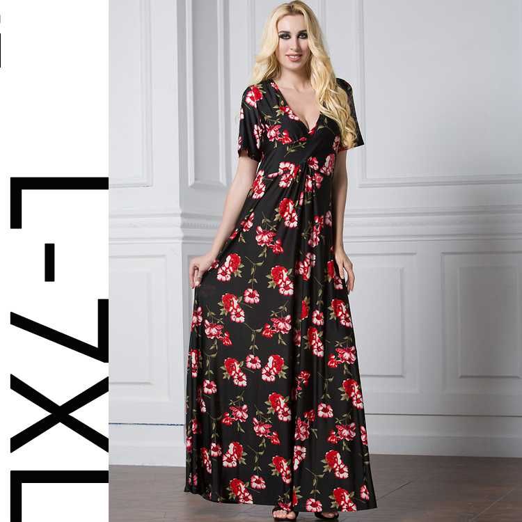 v neck maxi dress with short sleeves
