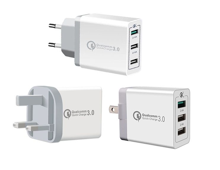 3 USB QC 3.0 Quick Charge US Eu UK Home Wall Charger Power Adapter Fast
