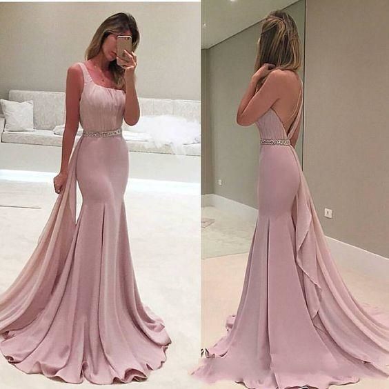 2020 New Sexy One Shoulder Satin Mermaid Long Prom Dresses Ruffle