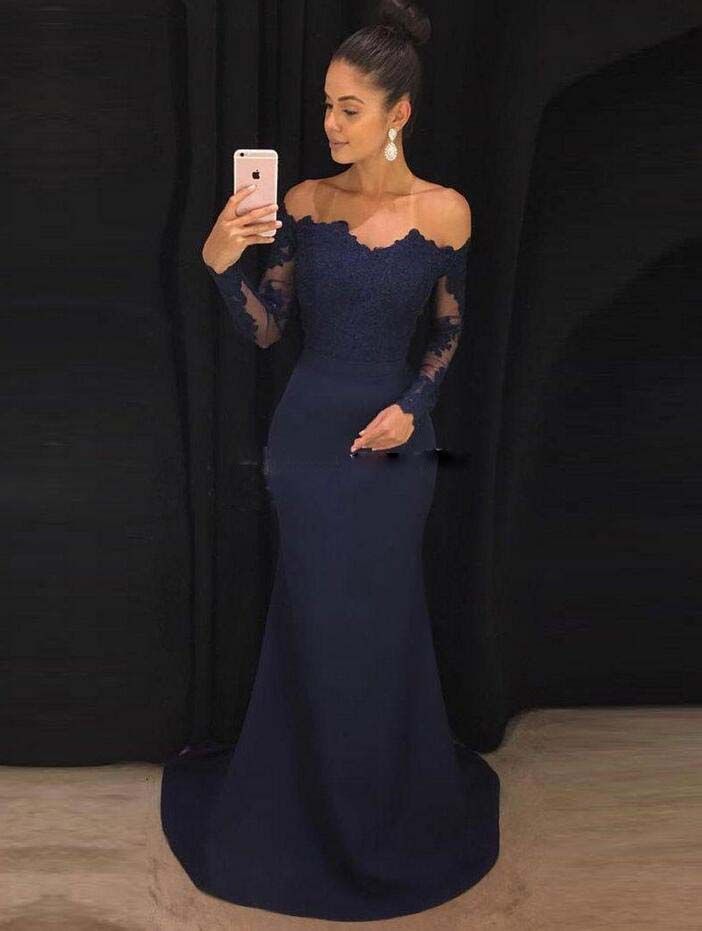 dark blue mermaid prom dress