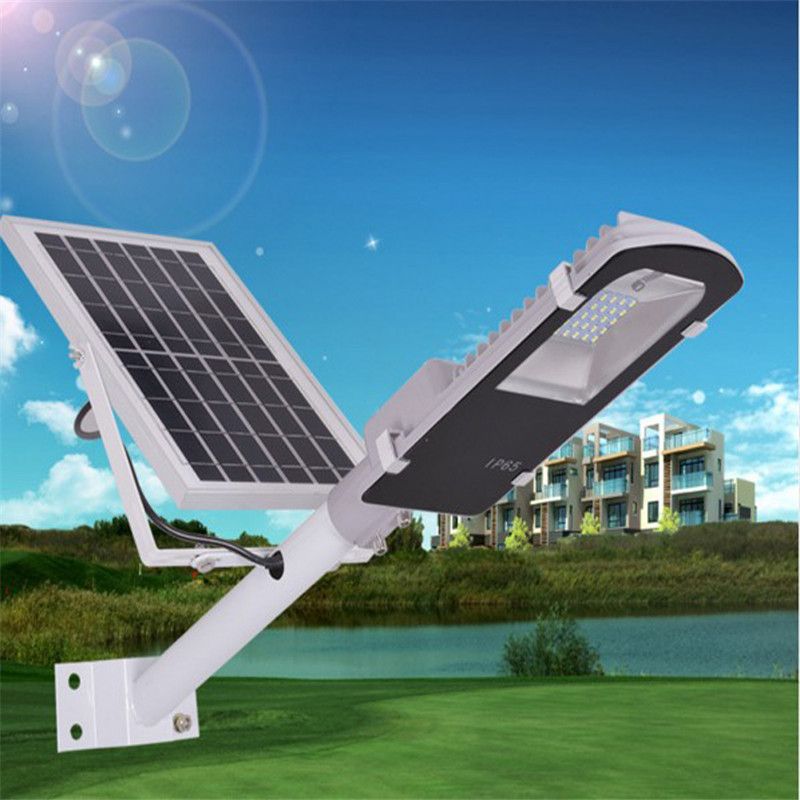 Faro lampada a led per lampione stradale con pannello solare 30W per esterno IP65 corpo nero luce bianco ghiaccio con telecomando 
