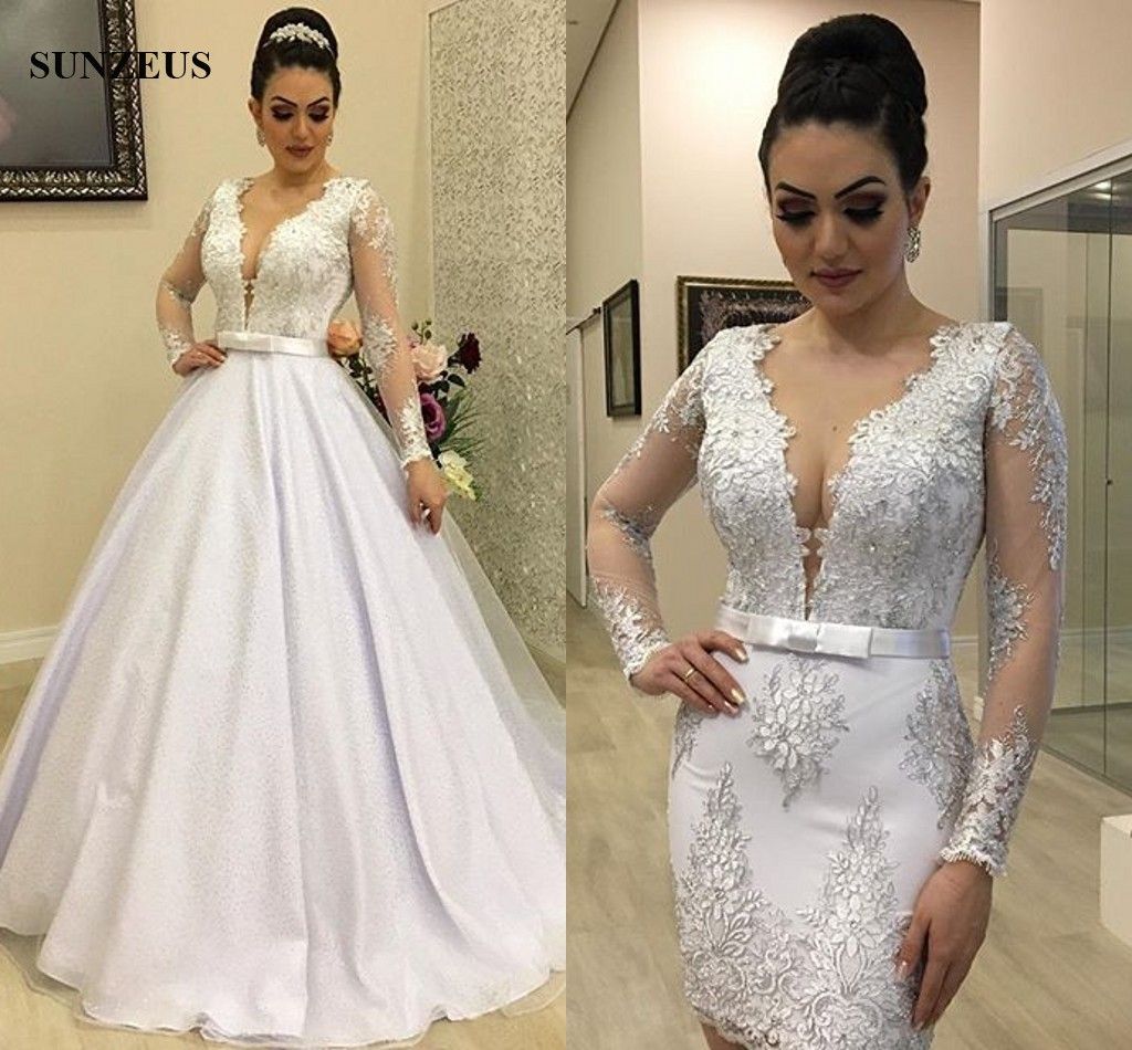 dolor de estómago incondicional Tacto Vestido De Novia De Manga Larga 2019 Apliques Vestido De Novia Corto Con  Falda Desmontable Vestido De Bola Vestidos Largos De Novia Vestidos Novia  De 208,11 € | DHgate