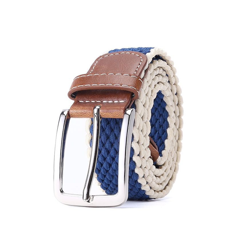 Brown Fabric Leather Elastic Woven Stretch Belt 1-3//8/" Wide