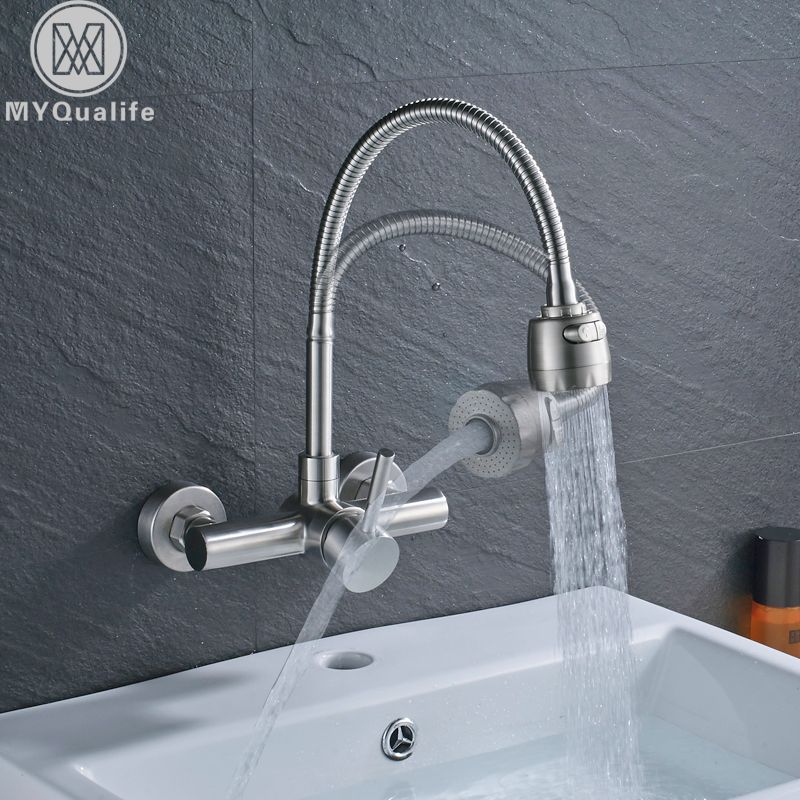 2019 Single Handle Flexible Hose Kitchen Faucet Wall Mounted 360