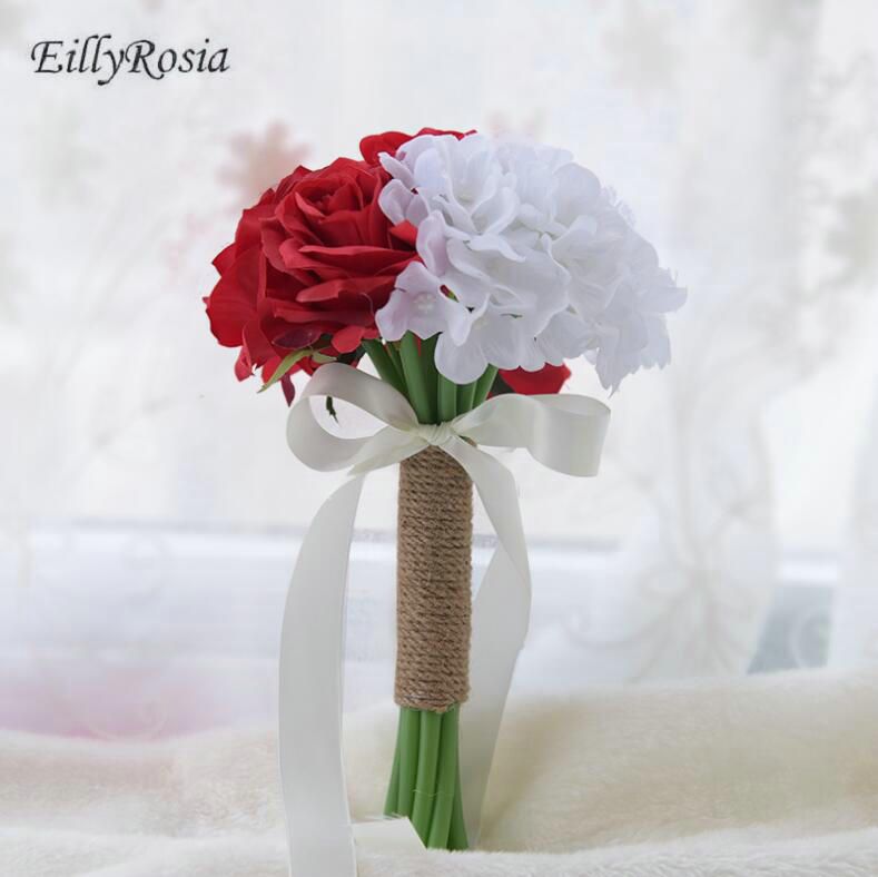 Acheter Pas Cher Simple Bouquet De Mariée Fleurs Pour Mariages Fleur Artificielle Rouge Et Blanc Pour Demoiselle Dhonneur à La Main Mariages En Plein
