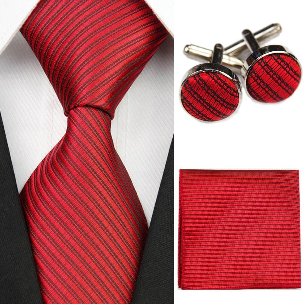 DQT Tejido a Rayas Caliente Rosa Negro Corbata Pañuelo Gemelos Ceñido Ajustado Clásico Conjunto 