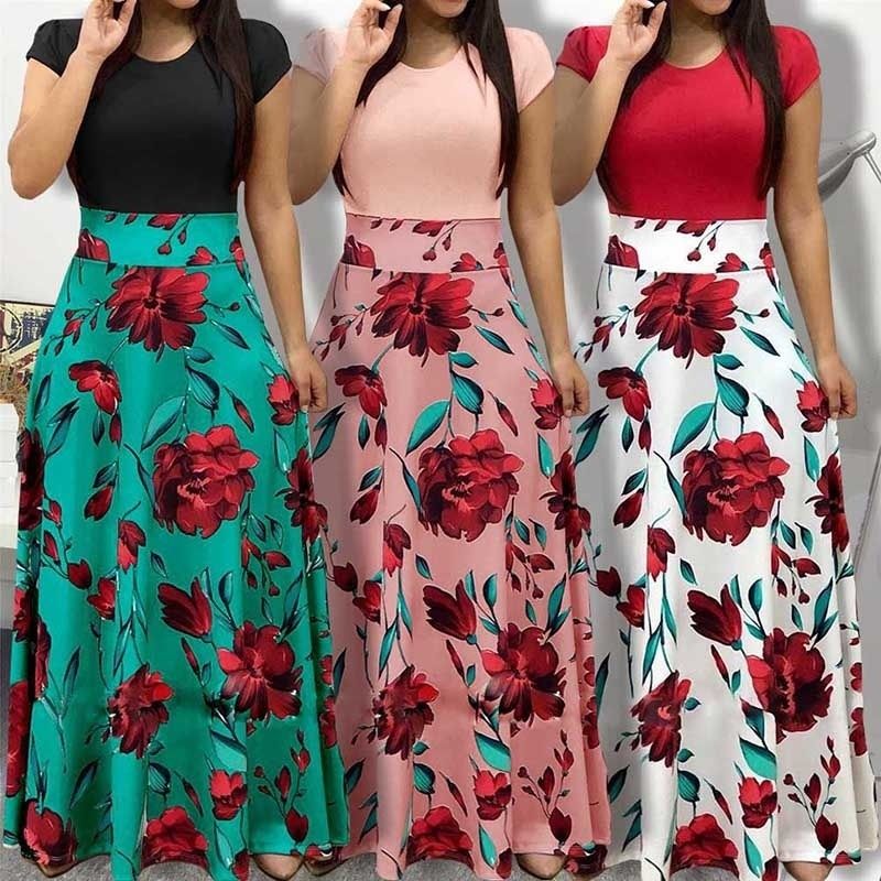 floral maxi dress with short sleeves