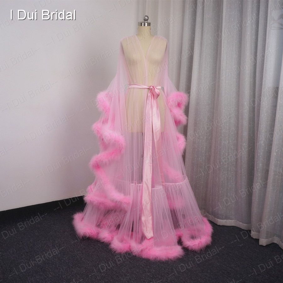 pink robe with feathers