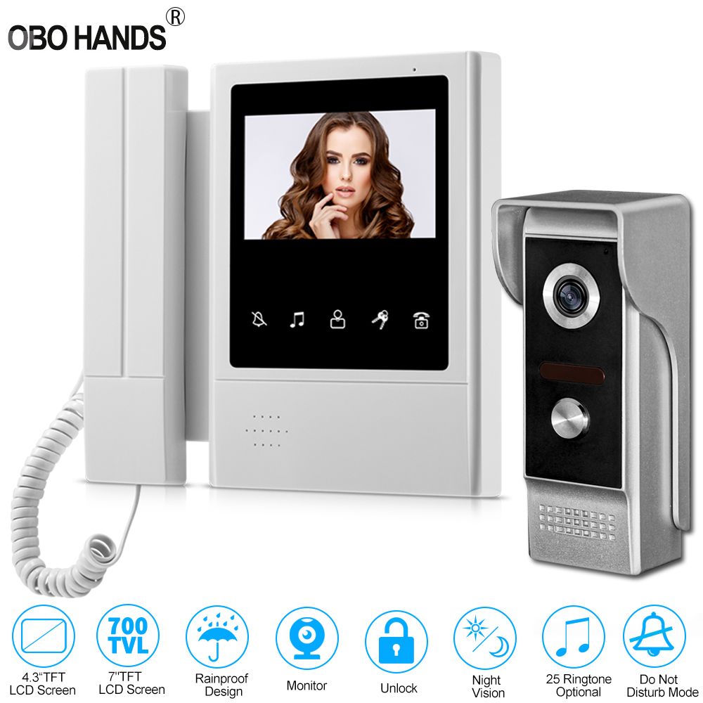 4 3 Tft Color Wired Video Intercom Door Phone Doorbell System For