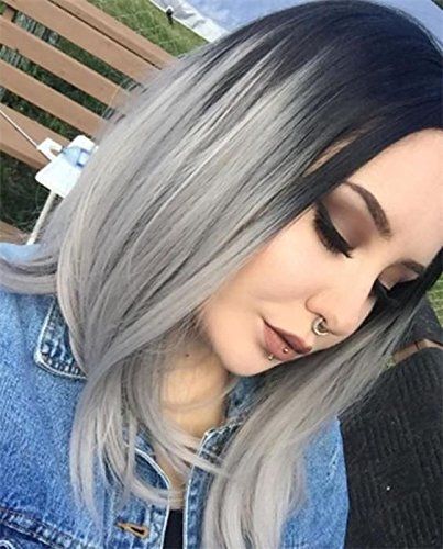 Ombre Gray Bob Synthetic Lace Front Wigs Dark Roots Grey Short Straight Synthetic Lace Wig Heat Resistant Fiber Synthetic Wigs For Women Ombre Gray Bob Synthetic Lace Front Wigs Dark Roots Grey Short Straight Synthetic Lace Wig Heat Resistant Fiber Synthetic Wigs For Women