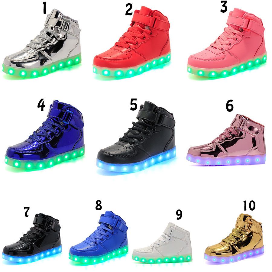 Children Fashion LED Light up Luminous Boys Girls Trainers Sneakers High shoes