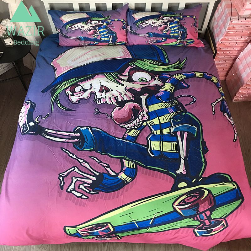 Wazir 3d Digital Print Skull Boxer Skateboard Bedding Set Bedroom
