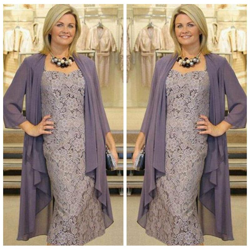 Formal Tea Length Lace Mother Of The Bride Dresses With Chiffon Jackets Mother Dresses Plus Size Cheap Mother Dresses For Wedding Plus Size Mother Of