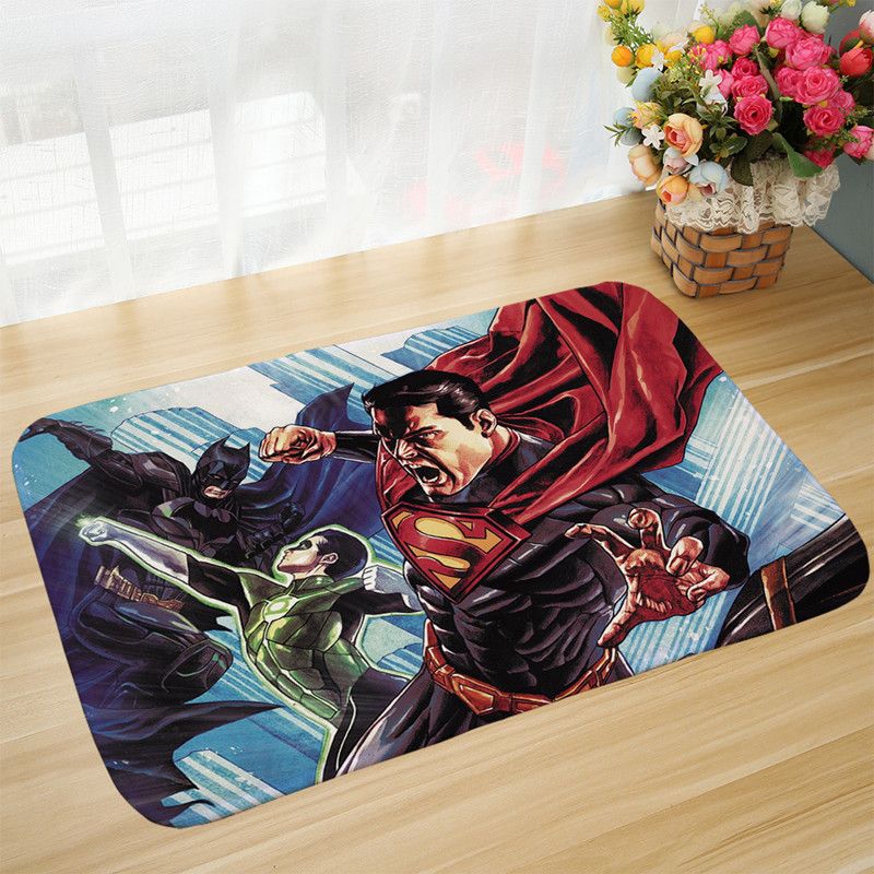 Cartoon Superman Print Non Slip Bath Mat Corners Anti Skid