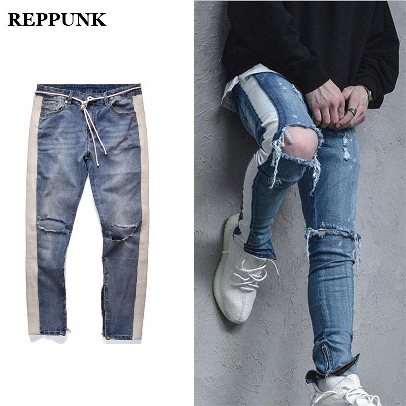 Acquistare REPPUNK Jeans Strappati Da Uomo Con Cerniera Laterale Con  Cerniera Lampo Slim Skinny Strappati Con Jeans Da Uomo Attillati Blu Scuro Con  Pantalone Jeans Denim Nero Economico | Consegna Veloce E