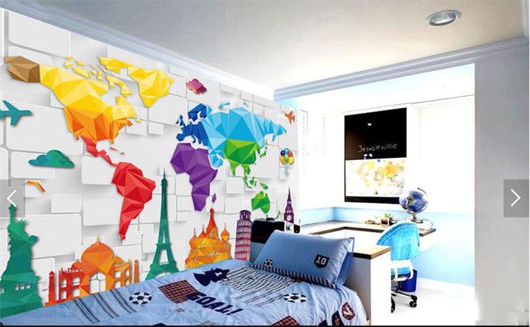 Kids Bedroom Wallpaper Colorful World Map Abstract Wallpapers Wall Decor Paper 3d Wall Covering Wall Paper Rolls Wallpaper For Pc In Hd Wallpaper Free