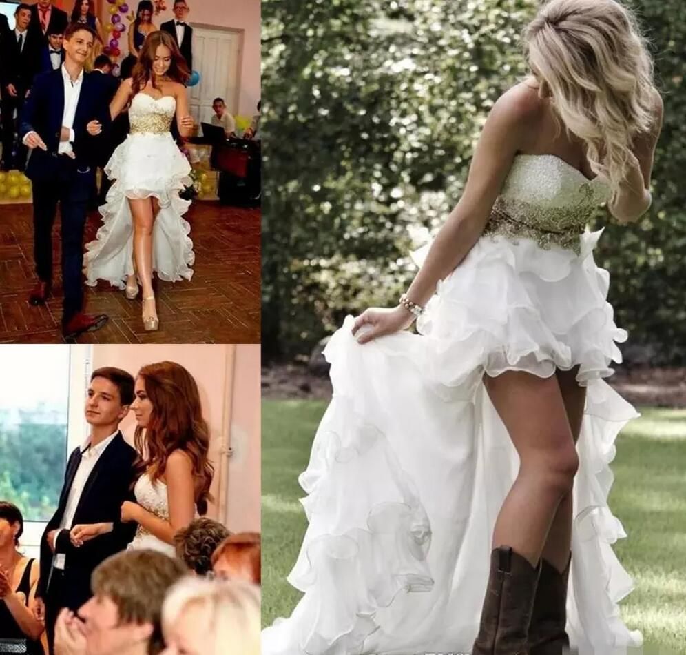 Discount Country Style Beaded Crystals High Low Wedding Dresses
